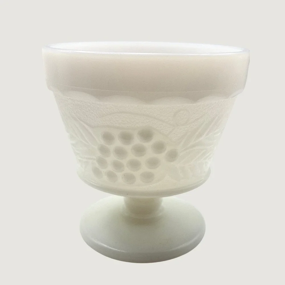 Vintage Milk Glass Dessert Cups Set of 6 White Grape Embossed Footed 3.75in